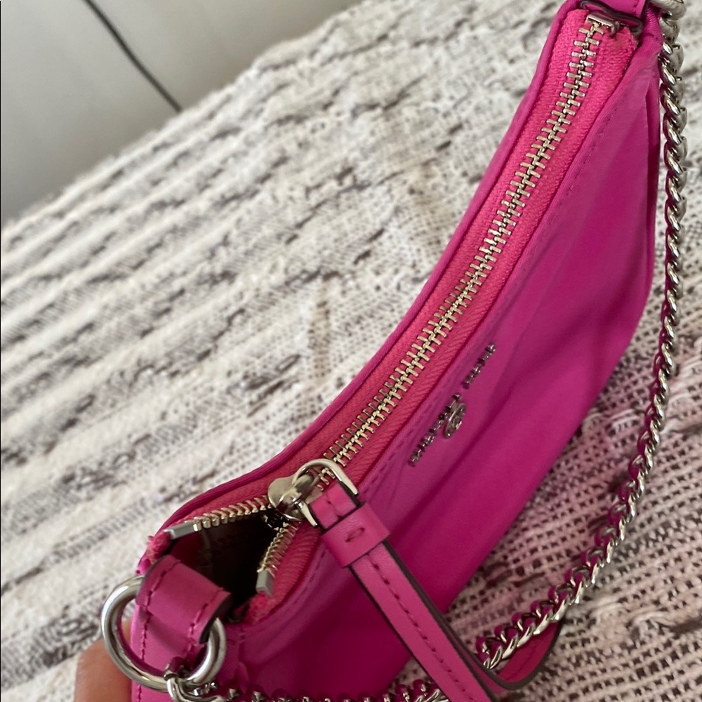 Michael Kors Mini Pink Nylon Shoulder Bag with Silver Chain - Picture 4 of 6